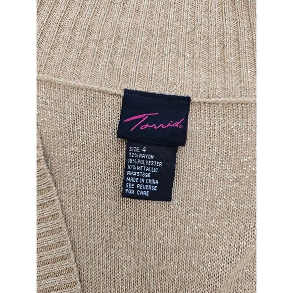 Torrid Gold Metallic Shrug Size 4X Plus Cropped Knit Cardigan Glam Holiday Layer - Picture 3 of 5